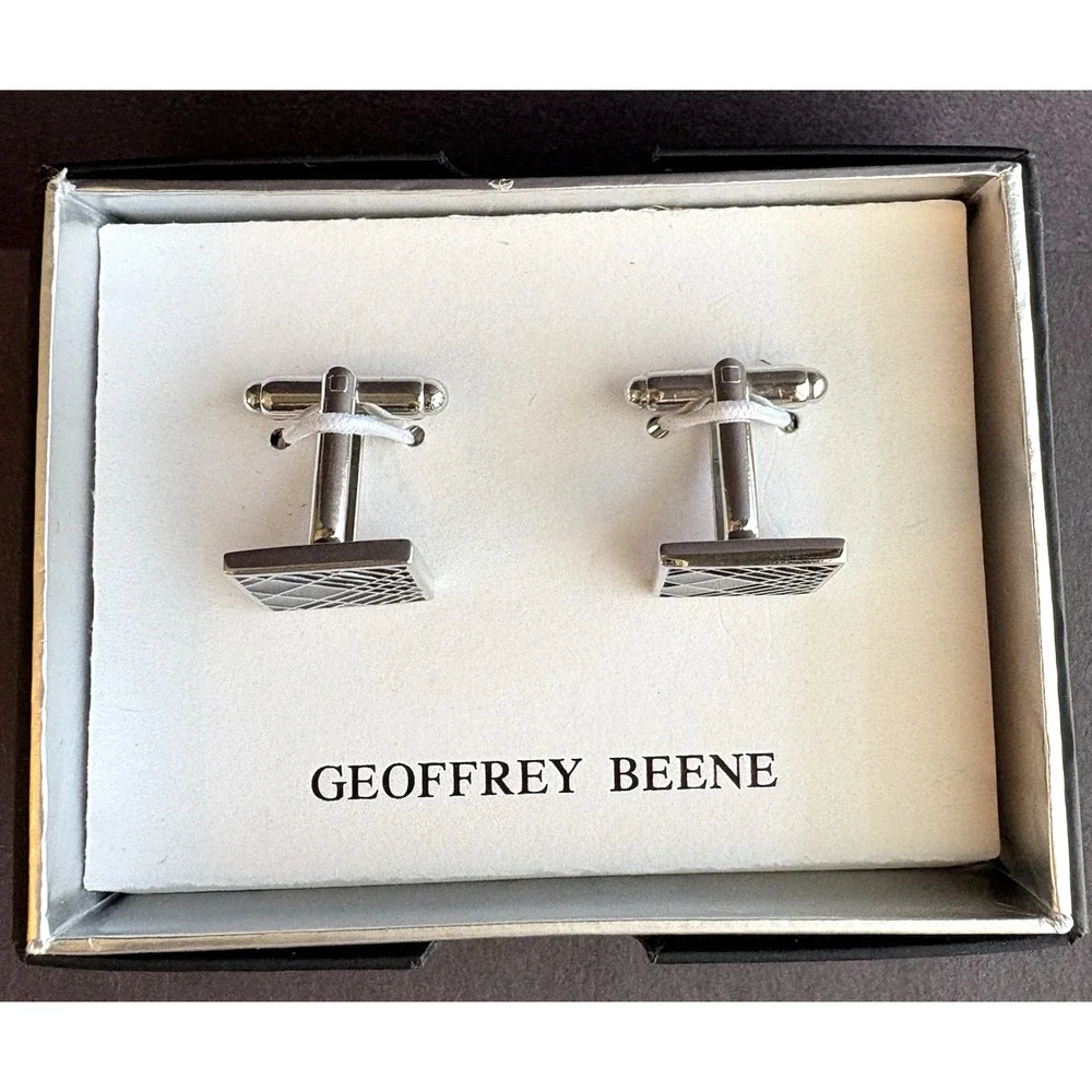 Geoffrey Beene Men's Cufflinks Silver & Black Enamel‎ Square Geometric Classic